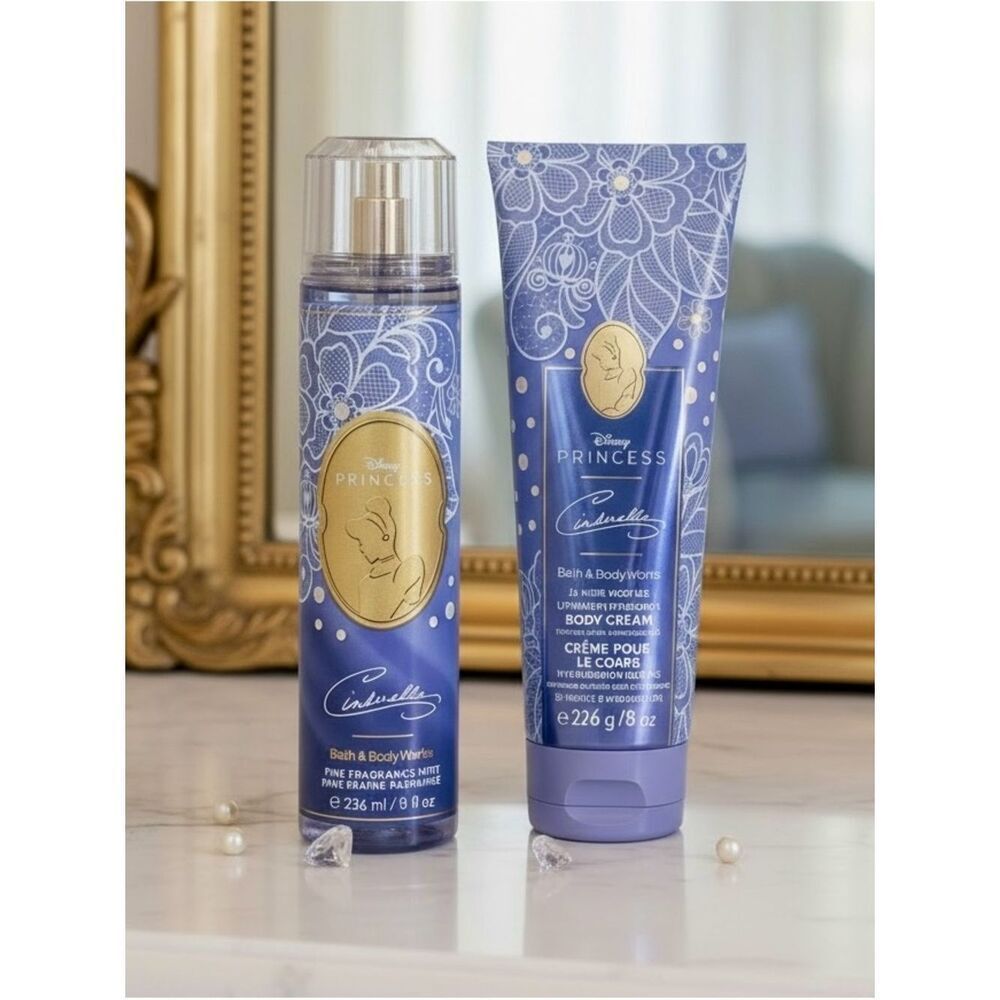 Disney Cinderella Bath & Body Works Set Fragrance Mist + Body Cream 8oz New